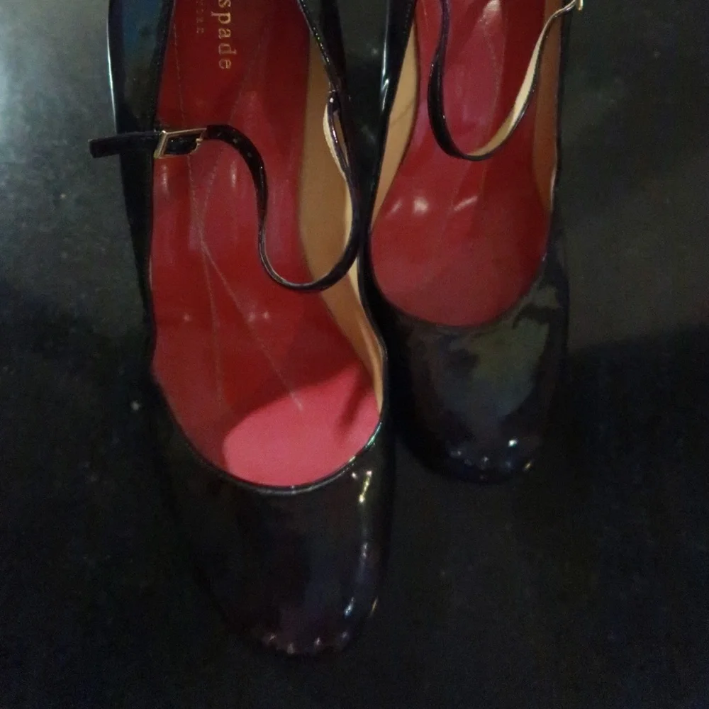 kate spade Black Patent Leather Mary Jane Heels with Pink Insoles